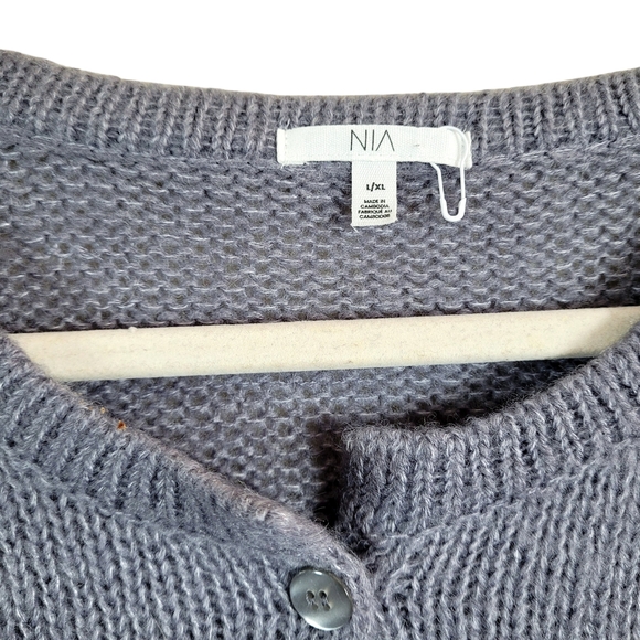 NIA Periwinkle Grey Purple Button Front Wool Blend Cardigan Sweater NWOT Large - Picture 4 of 10